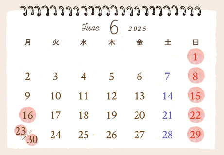 カレンダー2025年6月
