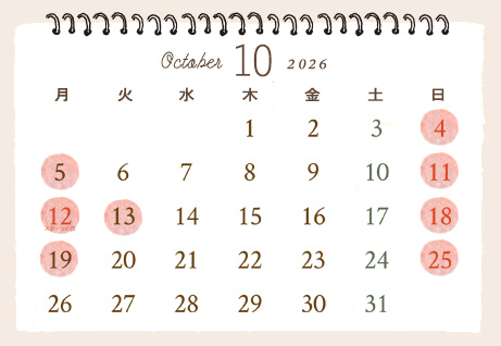カレンダー2026年10月
